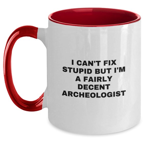 Funny Archeologist Gifts for Men from Friends, Christmas Unique Mugs for Coffee, Two Tone Quote Mug, I Can't Fix Stupid But I'm A Fairly Decent Archeologist, Archeologist Lover