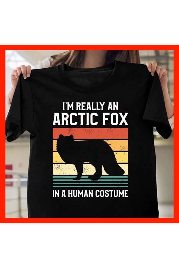 Funny Arctic Fox In A Human Costume Retro Sunset T-Shirt T1411, for Unisex, Up to 5XL