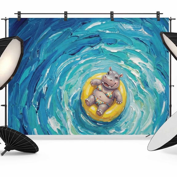 Funny Art Photography Backdrop 12x8FT, Summer Hippocampus Swimming Blue Sea View Oil Painting Photo Backdrops, Background for Photography Studio Photo Studio Background, Back Drop for Photoshoot