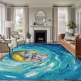 thumbnail image 1 of Funny Art Washable Living Room Rugs 6'x9', Summer Elephant Swimming Blue Sea View Oil Painting Low Pile Throw Large Area Rug Non-Slip Sturdy Edge Binding Carpet for Dining Room Kitchen Office, 1 of 9