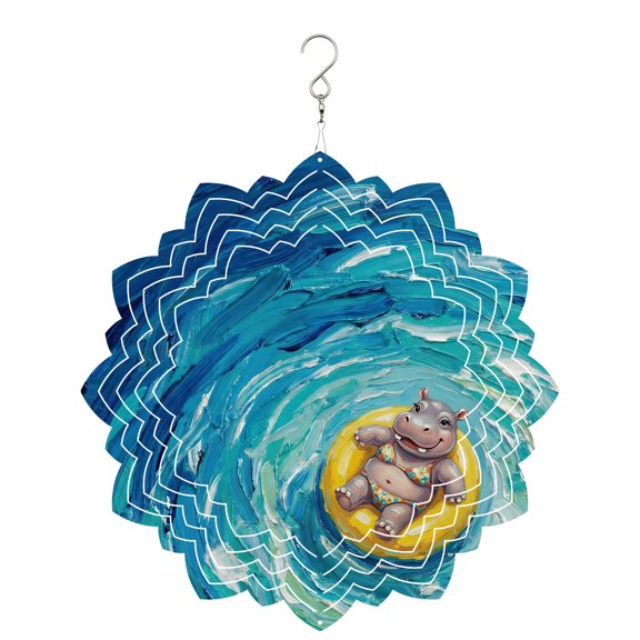 Funny Art Wind Spinner for Garden Yard 8In, Summer Hippocampus Swimming Blue Sea View Oil Painting 3D Stainless Steel Kinetic Hanging Wind Spinners Rustproof Outdoor Decor for Lawn Patio Home
