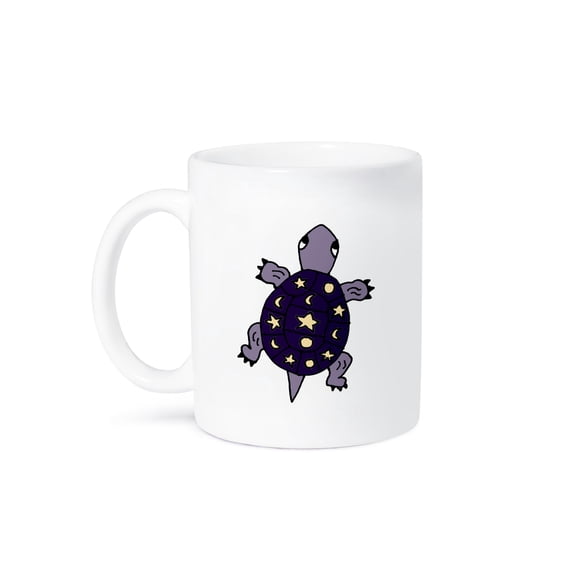 3drose, Funny Artistic Purple Turtle with Stars and Moons on His Shell, 11oz Mug