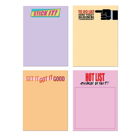 Funny Assorted Sticky Notes (4 Notepads) - 3 x 4 inches - Stickey Notes 60 Sheet