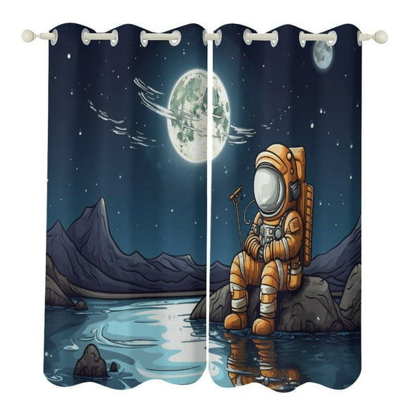 Funny Astronaut Blackout Curtains for Bedroom Curtains Insulated Room Darkening Window Drapes for Living Room