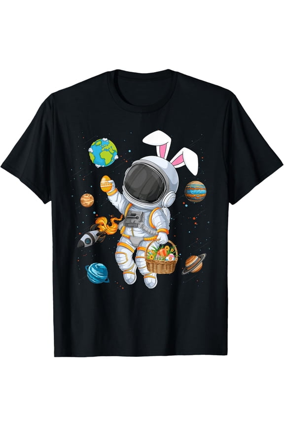 Funny Astronaut Bunny Ears Easter Eggs Easter Day Mens T-Shirt