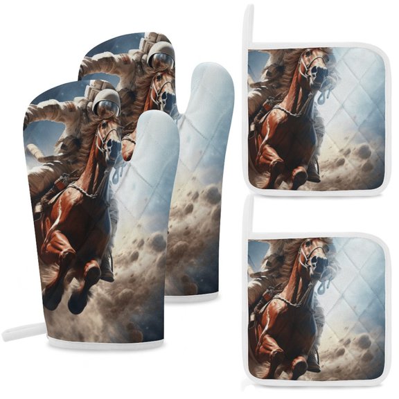 Funny Astronaut Heat Resistant Microwave Oven Gloves Set for BBQ Baking Grilling,Baking Gifts Cooks for Women,Housewarming Gifts for New Home
