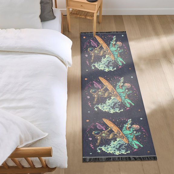 Funny Astronaut Surfing in Space Runner Area Rug 2x6 Soft Non-Slip Washable Bedside Carpet for Hallway Bedroom Living Room Home Decor