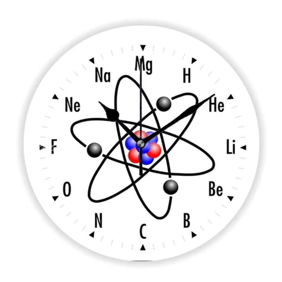 Funny Atomic Science Chemistry Wall Clock Geek Large Chemical Symbols Round Wall Watch Clock Silent Teacher Gift Decor(14 Inch)