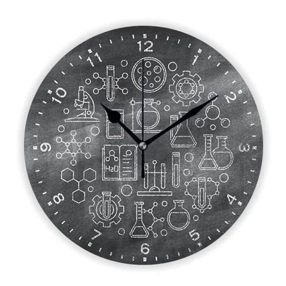 Funny Atomic Science Chemistry Wall Clock Geek Large Chemical Symbols Round Wall Watch Clock Silent Teacher Gift Decor(12 Inch)