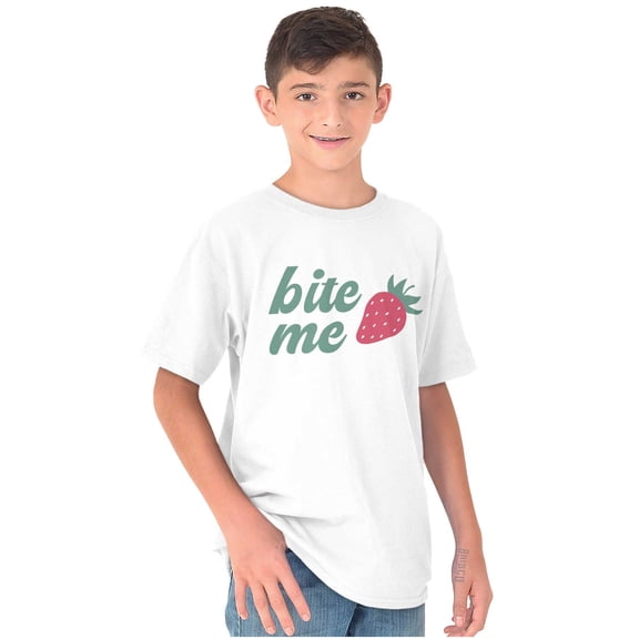 Funny Attitude Bite Me Strawberry Crewneck T Shirts Boy Girl Teen Brisco Brands L