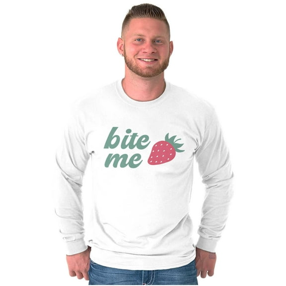 Funny Attitude Bite Me Strawberry Long Sleeve TShirt Men Women Brisco Brands S