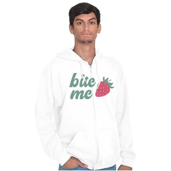 Funny Attitude Bite Me Strawberry Zip Up Hoodie Men's Women's Brisco Brands M