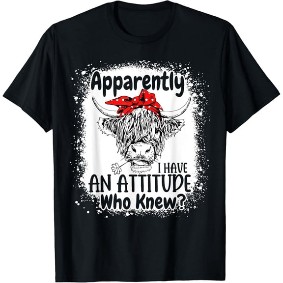 Funny Attitude Highland Cow Bandana Graphic Unisex Short Sleeve Cotton T-Shirt