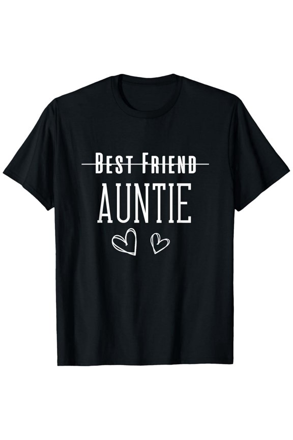 Funny Auntie T-Shirt Best Friend Aunt Gift for Women Retro Heart Graphic Tee Black
