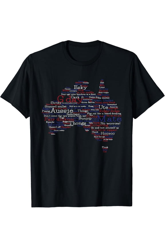 Funny Aussie Slang Australia Map Graphic T-Shirt Unisex Black Crew Neck Short Sleeve Travel Tee For Men Women Kids Australian Culture Lovers