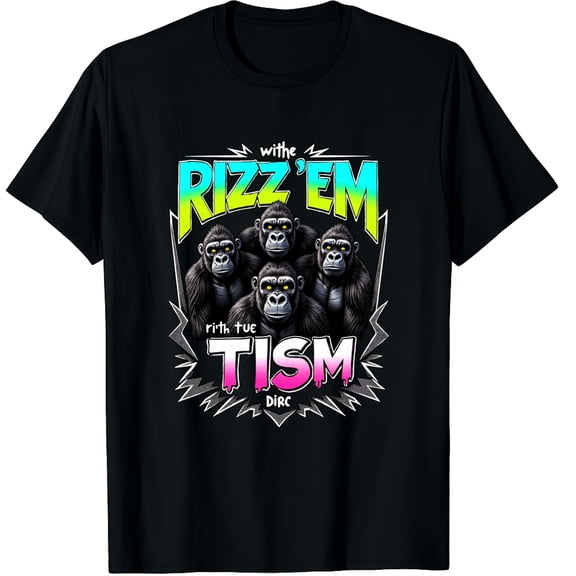 Funny Autism Rizz Em with The Tism Big Foot Meme Sasquatch Graphic Crew Neck Short Sleeve T-Shirts (Men's, Women's)