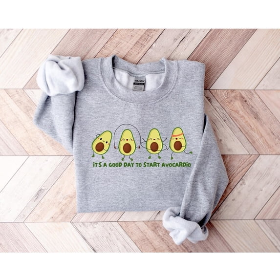 Funny Avocado Avocardio Workout Sweatshirt, Cardio Lover Gym Teacher Gift Sport Gray