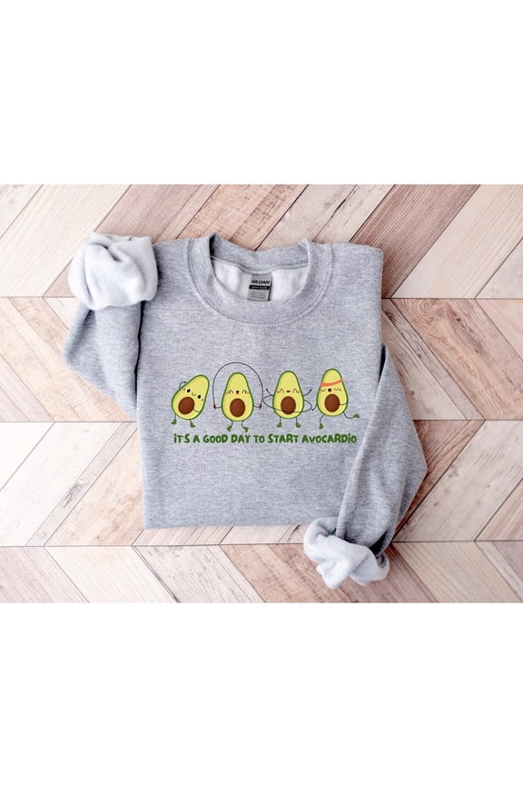 Funny Avocado Avocardio Workout Sweatshirt, Cardio Lover Gym Teacher Gift Sport Gray