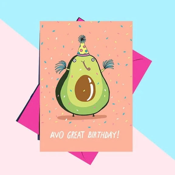 Funny Avocado Birthday Card  Avo Great Birthday! Design with Colorful Confetti  Blank Inside, Envelope Included  Perfect Greeting Card for Friends and Family