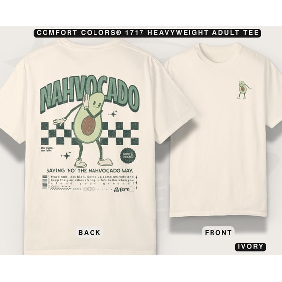 Funny Avocado T-Shirt Retro Cartoon Food Lover Tee Hand-Drawn Humor Top, Unisex Garment-Dy