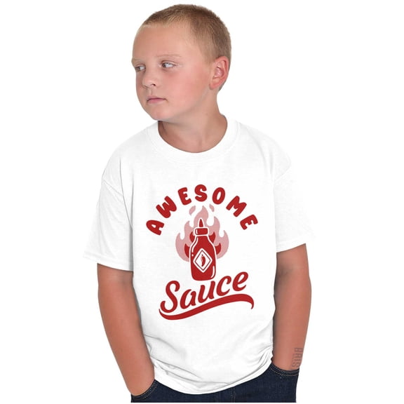 Funny Awesome Flaming Hot Sauce Joke Crewneck T Shirts Boy Girl Teen Brisco Brands X