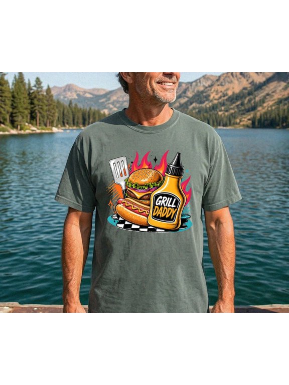 Funny BBQ Dad T-Shirt, Grill Daddy Graphic Tee, Burger Hot Dog Grill Shirt, Father's Day Cookout Gift for Dad, BBQ Grill Master, Gildan 5000