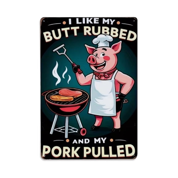 Funny BBQ Grill Party Tin Sign Vintage Metal Poster Living Room Bar Man Cave Home Wall Art Decor 8x12inch