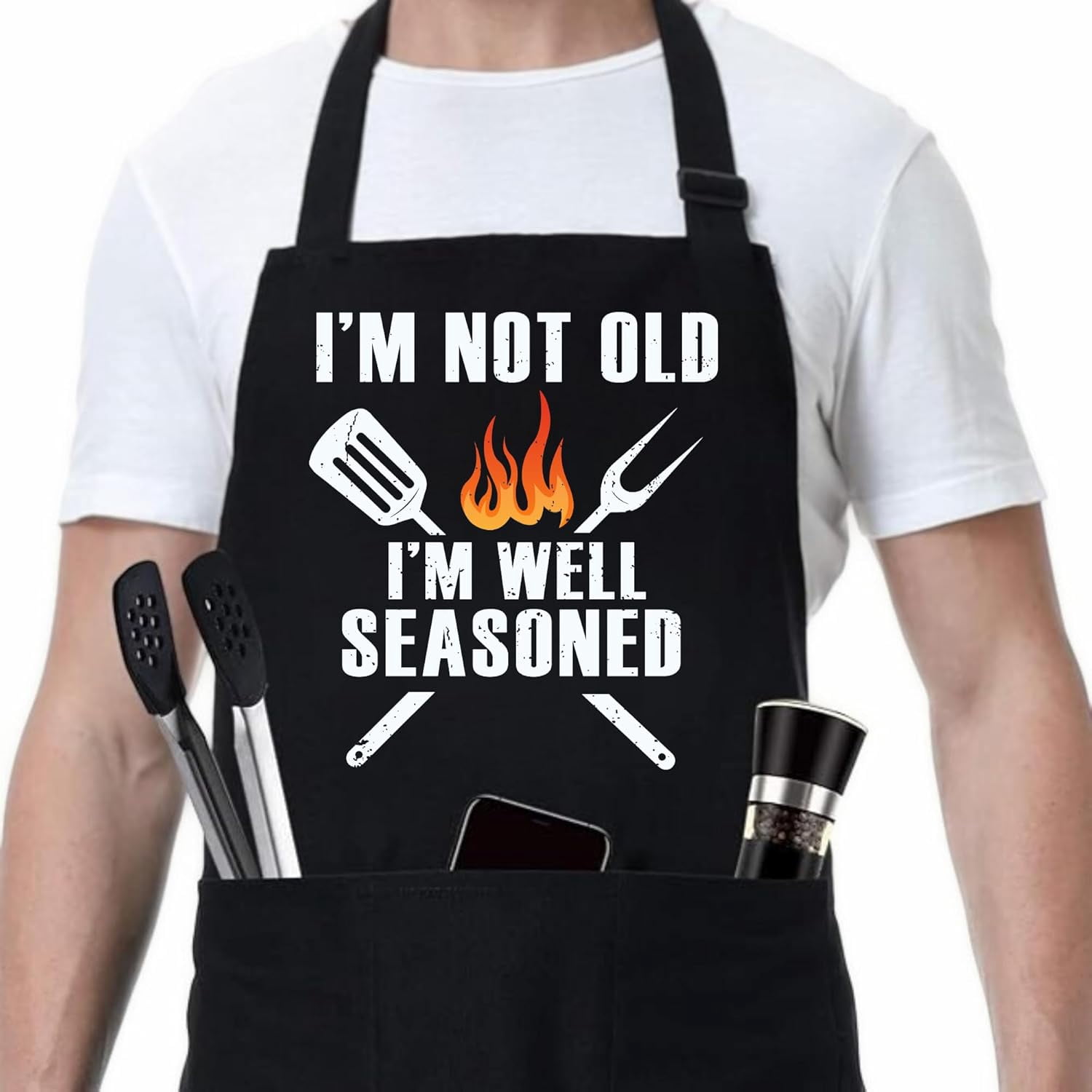 Funny BBQ Grilling Aprons for Men with Pockets, BBQ Grill Mens Cooking Apron Funny for Men Husband Dad Birthday Gift