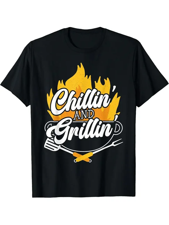 Funny BBQ Grillmaster Chillin and Grillin Summer Graphic T-Shirt for Men