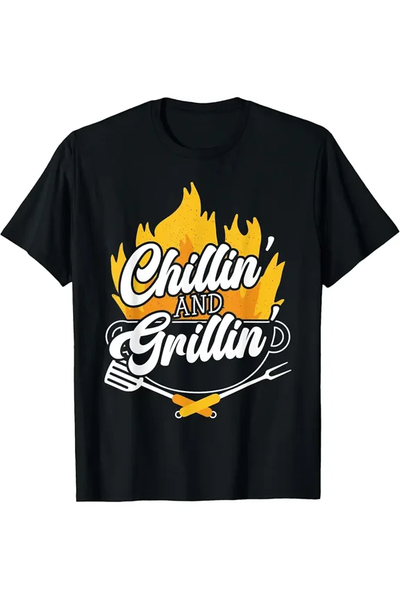 Funny BBQ Grillmaster Chillin and Grillin Summer Graphic T-Shirt for Men