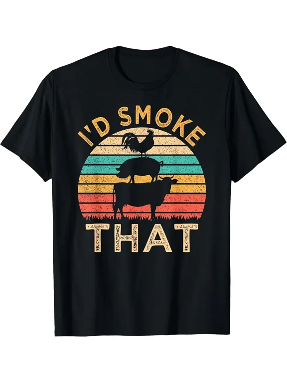 Funny BBQ Smoker Animal Stack Retro Graphic for Men Grill Master T-Shirt