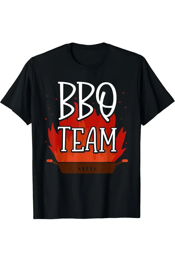 Funny BBQ Team Grill Master Flame Graphic Short Sleeve T-Shirt