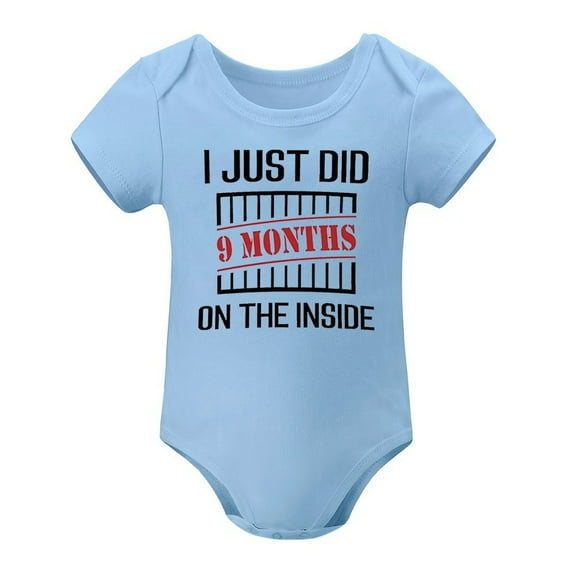 Funny Baby Bodysuit – I Just Did 9 Months on The Inside – Cute Infant One-Piece Romper for Baby Shower Gift Sky Blue-style 3months