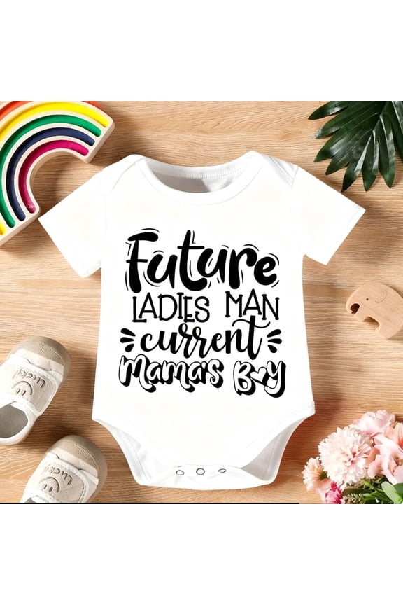 Funny Baby Boy Bodysuit | "Future Ladies Man Current Mama's Boy" Print Onesie | Soft Unisex Infant Clothes | Short Sleeve Snap Closure Romper | Cute Baby Shower & Outdoor Gift