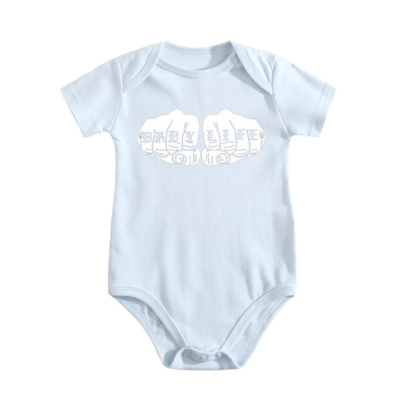 Funny Baby Life Knuckle Tattoo Baby Bodysuit – Short Sleeve Cotton Romper for Infant Boys Or Girls Baby Blue-style 6-9M