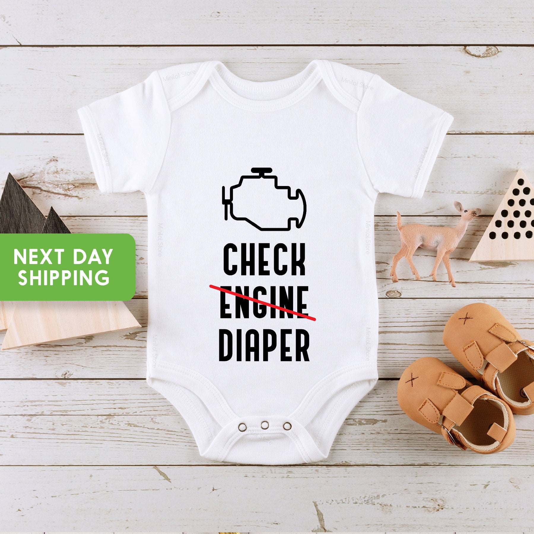 Funny Baby Onesie, Check Engine Baby Onesie, Funny Poopy Diaper Baby ...
