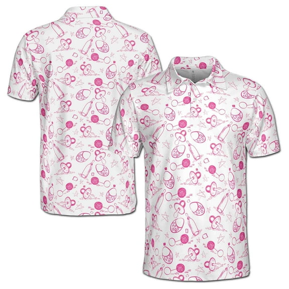 Funny Baby Pacifiers and Bottles Baby Reveal Day Men's Polo Shirt S-5XL