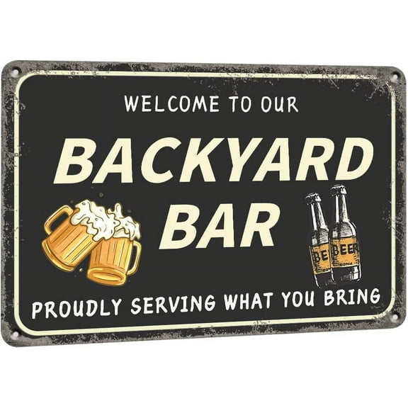 Funny Backyard Bar Sign, Man Cave Bar Sign for Home Bar Decor, Vintage Metal Tin Sign Fun Pool Signs, 12 x 8 Inches Outdoor Patio Backyard Bar Signs