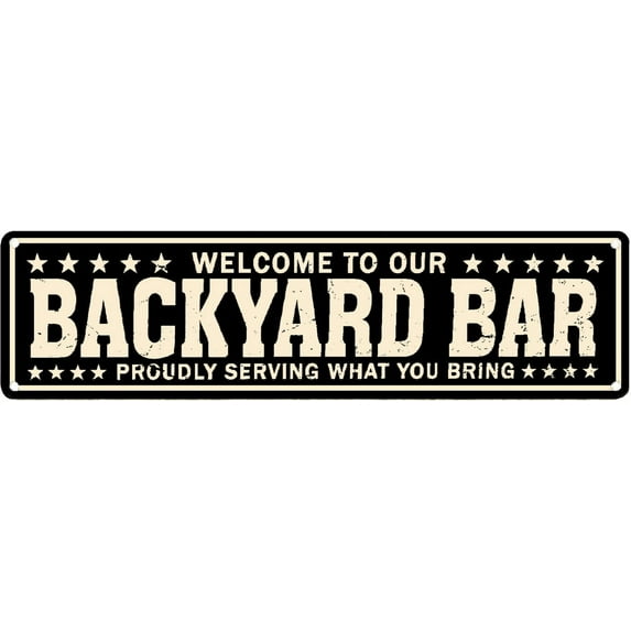 Funny Backyard Signs and Decor Outdoor Pool Decor,Outdoor Bar Signs Beer Sign Poop Deck Decor,Metal Plaque Tin Sign Welcome to Our Backyard Bar Retro Sign Patio Wall Decor Gifts 4x16 Inch