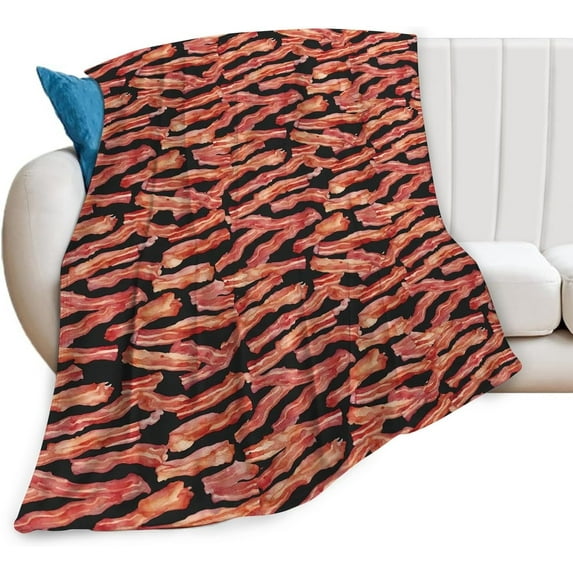 Funny Bacon Blanket Food Throw Blanket Meat Fuzzy Plush Blanket Ultra Soft for Bacon Lover Gift Kids Teens Women Men Girls Boys Stuffed Decor for Home Bedding Sofas Couch Camping 80"X60"
