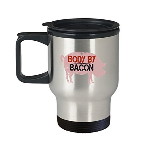 Funny Bacon Mug - Food Humor 14 oz Stainless Steel Travel Coffee Cup Gift