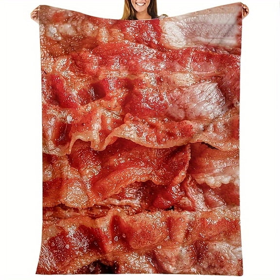 Funny Bacon Print Blanket Soft Warm Bacon Print Flannel Blanket - Funny Food Throw Blanket for Sofa, Office, Bed, Camping and Travel