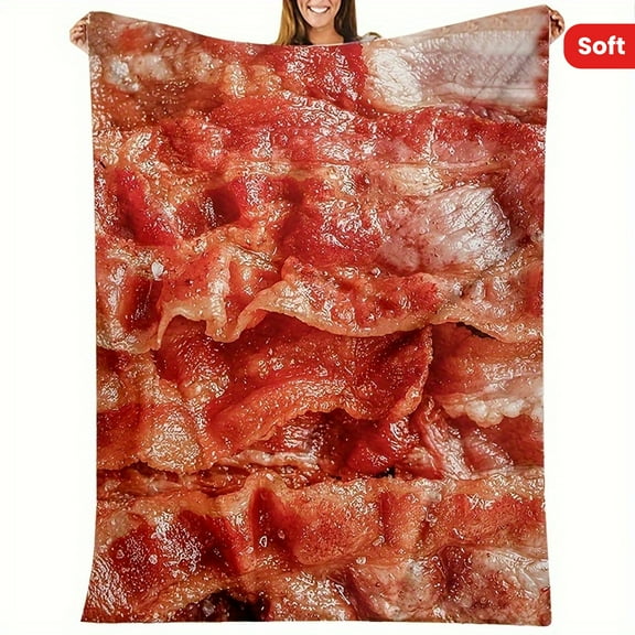 Funny Bacon Print Blanket Soft Warm Bacon Print Flannel Blanket - Funny Food Throw Blanket for Sofa, Office, Bed, Camping and Travel