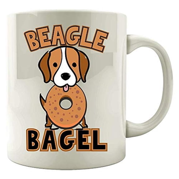 Beagle Dog 11 oz Coffee Mug - Funny Bagel Humor White Ceramic Gift