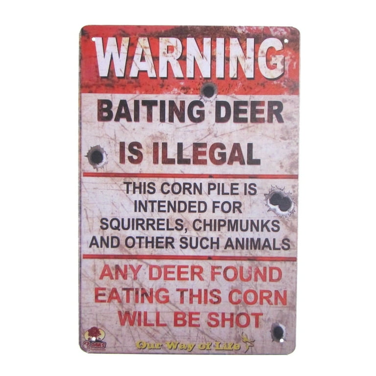 Baiting Deer Illegal Warning Funny Tin Sign Hunting Cabin Garage Bar Wall Decor Baiting Deer Illegal Warning Funny Tin Sign Hunting Cabin Garage Bar Wall Decor