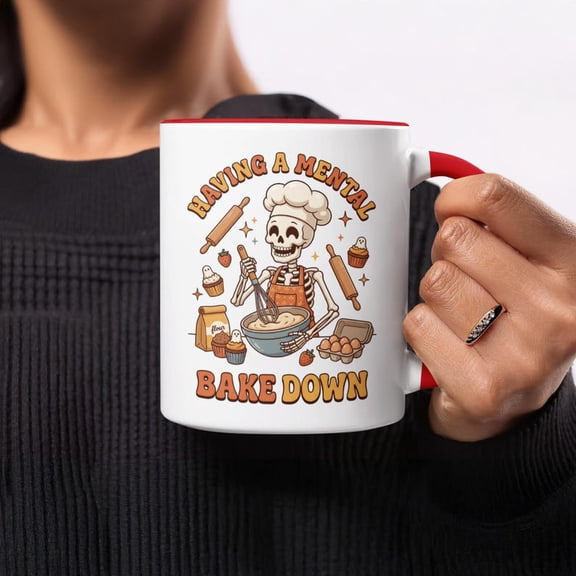 Funny Baker Mug, M1ental Bake Down Gift, Skeleton Chef Coffee Cup, Halloween Baking Pun, Gift for Baking Lover, SarC1Astic Baker Present