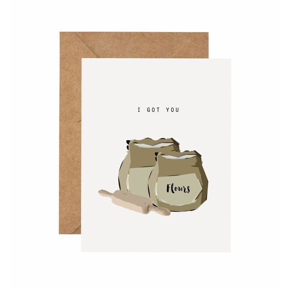 Funny Baking Card  I Got You Flour Jars Design  Blank Inside with Envelope  Perfect for Friends, Family, or Baking Enthusiasts