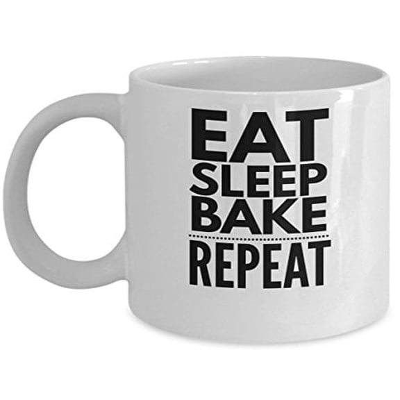Baking 11 oz Coffee Mug - Eat Sleep Bake Repeat White Ceramic Gift