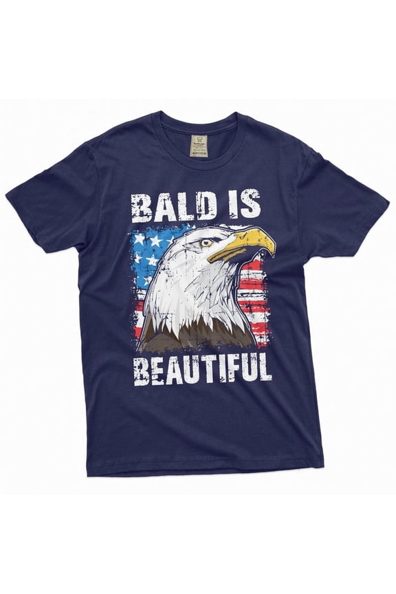 Funny Bald Is Beautiful American Flag Eagle Unisex Short-Sleeve Graphic T-Shirt 4th Of July Patriotic Gift