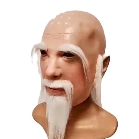 Funny Bald Mask Costume,Full Head Halloween Realistic Human Face Mask,Latex Bald Old Man Mask for Halloween Party Carnival,Spoof Old Man Mask with Beard,Shao Lin Monk Mask Costume